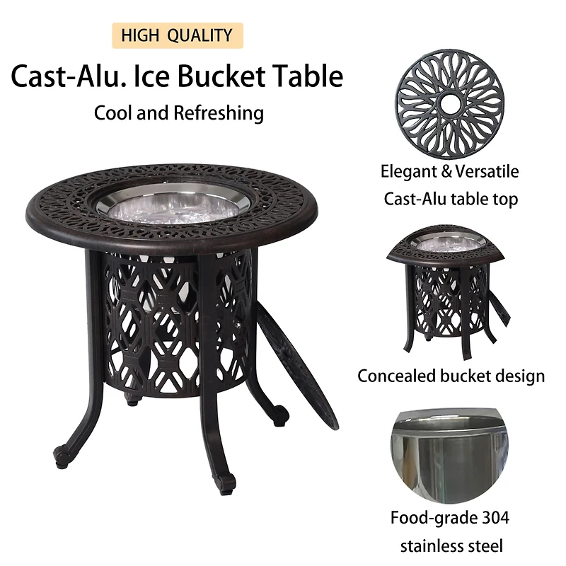 Streamdale Elegant 21" Cast Aluminum Ice Bucket and Side Table