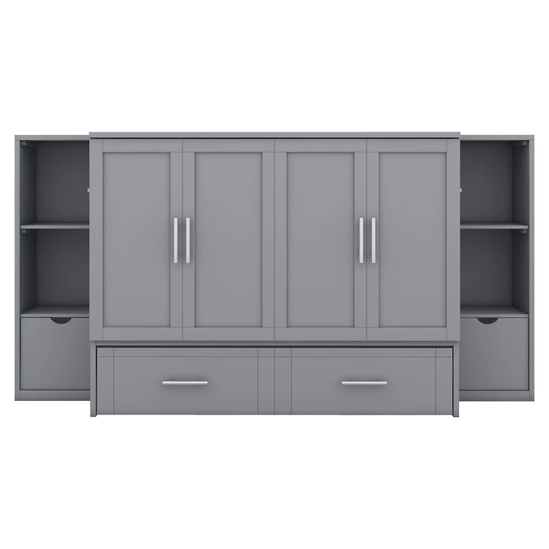 Streamdale Full Murphy Bed with Shelves, Drawers and Usb Ports, Gray
