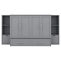 Streamdale Full Murphy Bed with Shelves, Drawers and Usb Ports, Gray