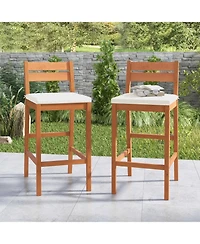 Slickblue Set of 2 Outdoor Wood Barstools with Soft Seat Cushion-Off White