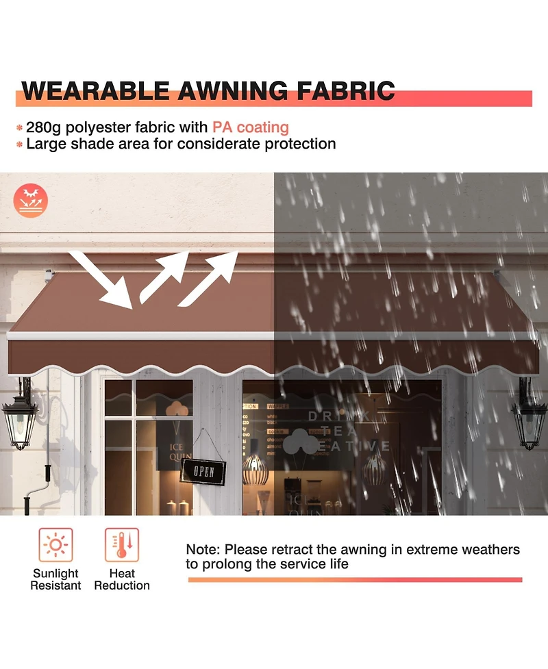 Slickblue 8 x 6.6 Feet Patio Retractable Awning with Manual Crank Handle