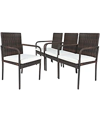 Slickblue 4 Pieces Outdoor Patio Rattan Dining Chairs Cushioned Sofa