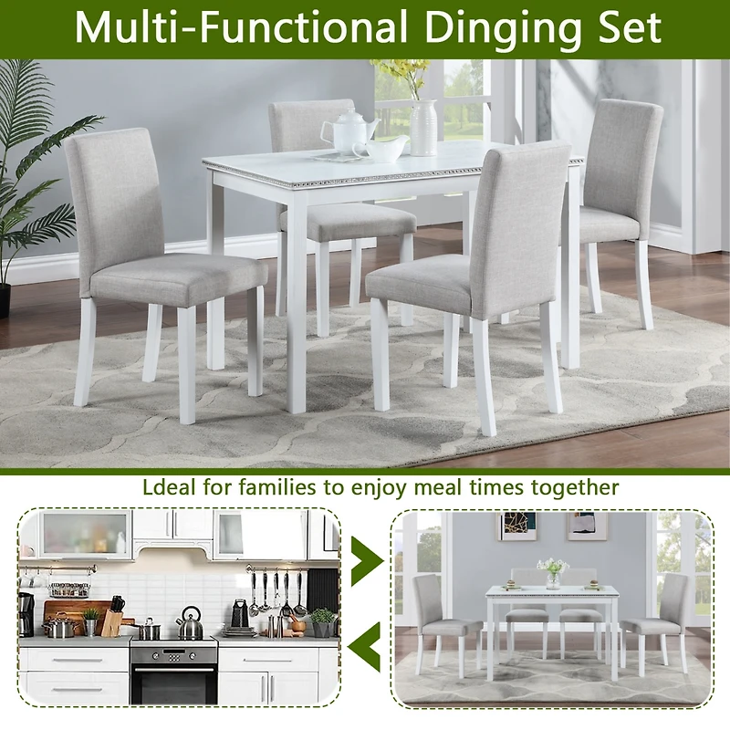 Streamdale Luxurious 5-Pc Dining Set with Crystals & Upholstery