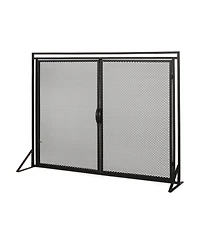 Streamdale Matte Black Modern Iron Fireplace Screen with Access Doors
