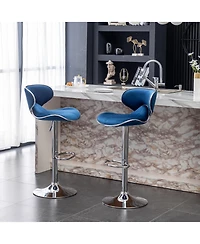 Streamdale Furniture Masaccio Velvet Upholstered Adjustable Swivel Barstool, Set of 2, Blue