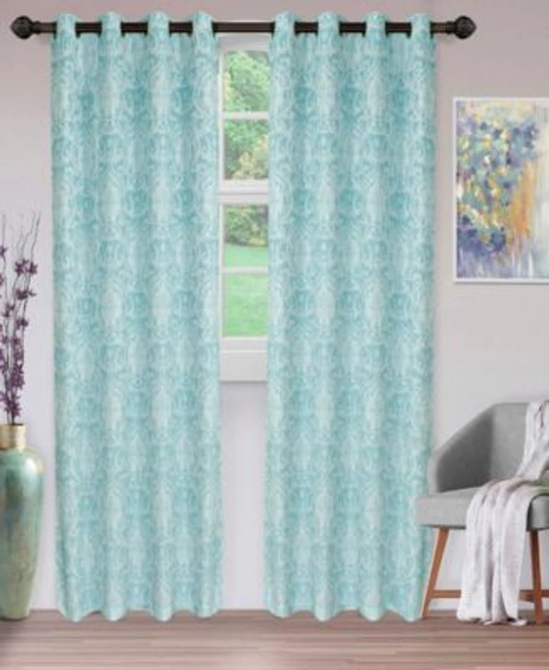 Superior Lotus Jacquard Classic Floral Damask Window Curtain Panel Set