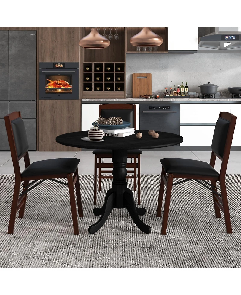 Round Wooden Dining Table with Curved Trestle Legs for Kitchen or Room