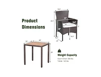 Slickblue 3 Pieces Patio Wicker Furniture Set wih Acacia Wood Table Top and Chair Cushiones