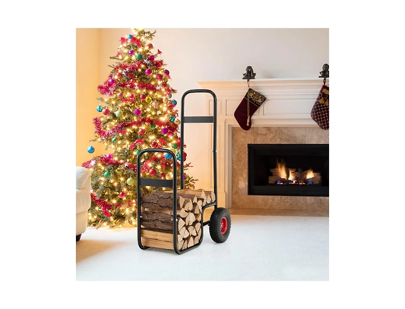 Slickblue Firewood Log Cart Carrier with Wear-Resistant and Shockproof Rubber Wheels