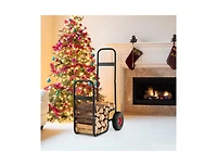 Slickblue Firewood Log Cart Carrier with Wear-Resistant and Shockproof Rubber Wheels