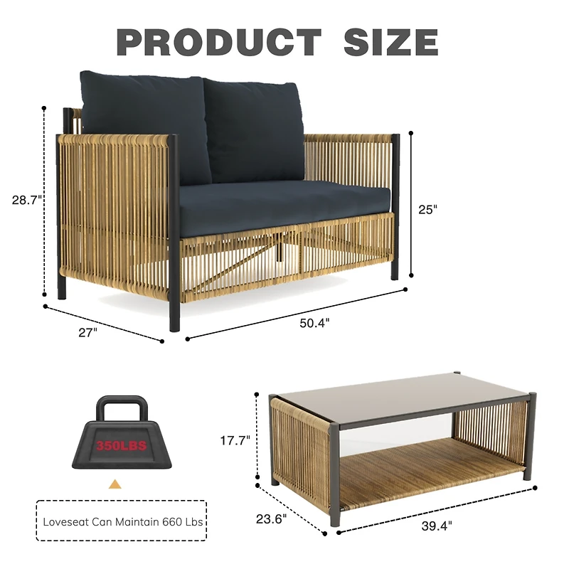 Streamdale Patio 6 Pieces Brown Pe Wicker Sofa Set with Grey Cushion