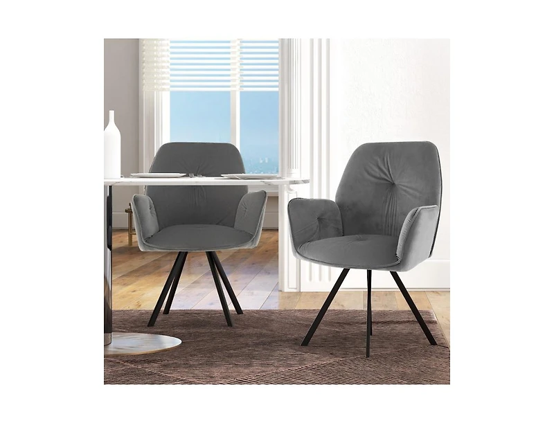 Slickblue Set of 2 Swivel Accent Arm Chairs with Metal Legs and Wide Back-Grey