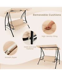 Slickblue 2-Seat Outdoor Convertible Swing Chair with Flat Bed and Adjustable Canopy-Beige