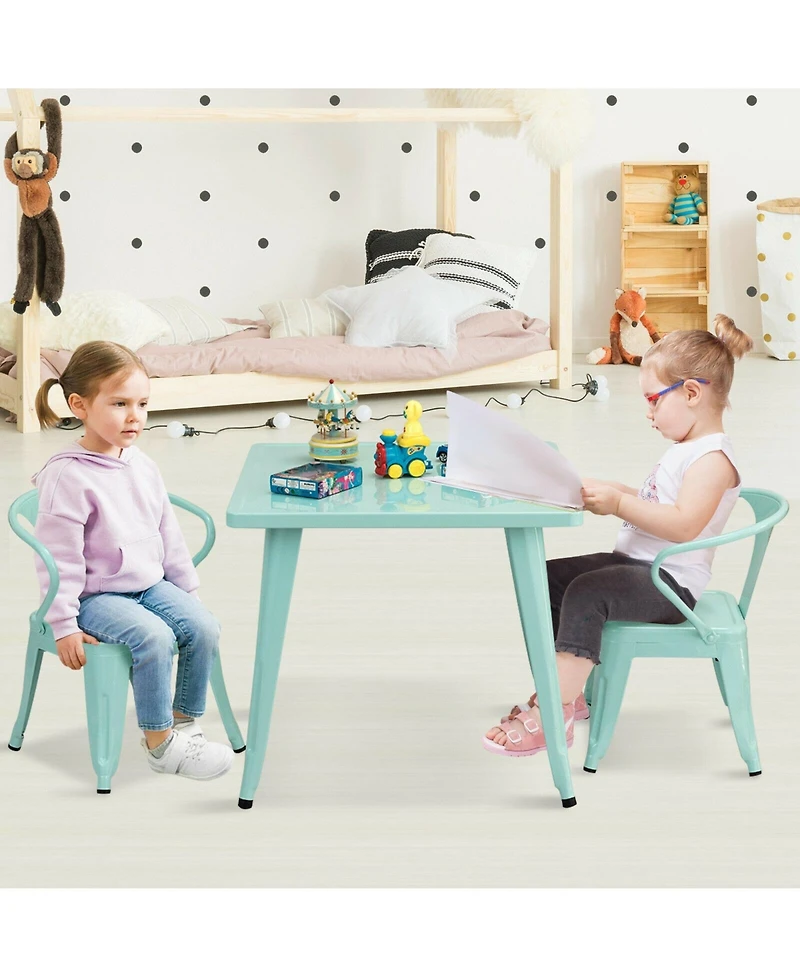 Slickblue 27'' Kids Square Steel Table Play Learn Activity Table-Blue