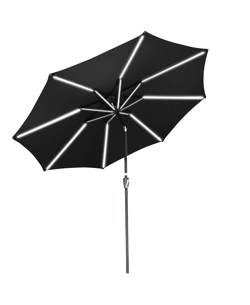 10ft Solar Power Led Patio Umbrella Market Parasol Pool Sunshade Tilt with Crank