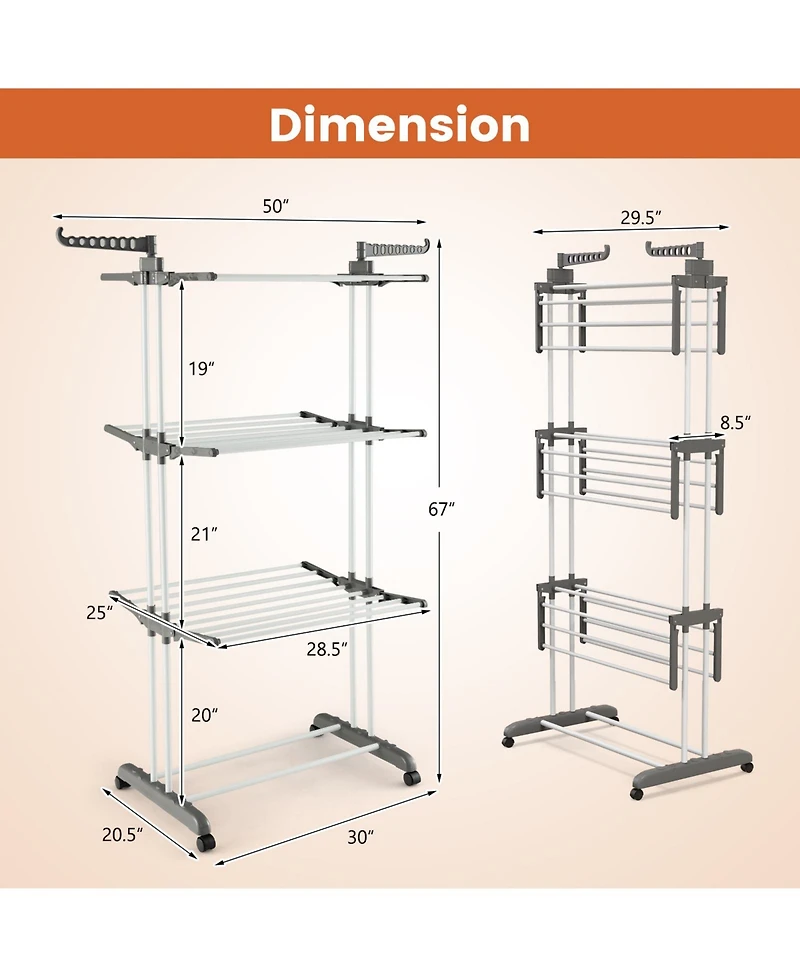 4-Tier Clothes Drying Rack with Rotating Wings and Foldable Shelves for Laundry