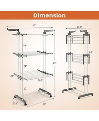 4-Tier Clothes Drying Rack with Rotating Wings and Foldable Shelves for Laundry