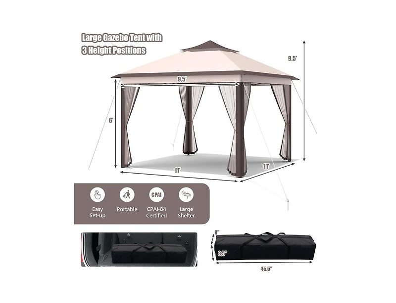 Slickblue 11 x Feet 2-Tier Pop-Up Gazebo Tent Portable Canopy Shelter Carry Bag Mesh