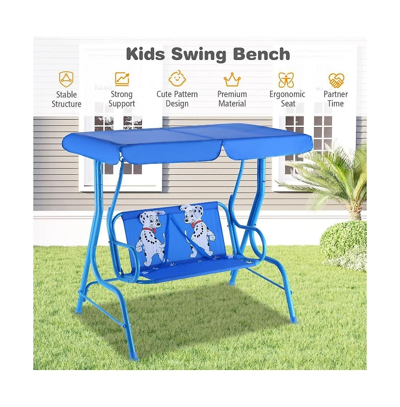 Slickblue Outdoor Kids Patio Swing Bench with Canopy 2 Seats