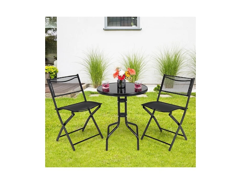 Slickblue 3 Pieces Folding Bistro Table Chairs Set for Indoor and Outdoor