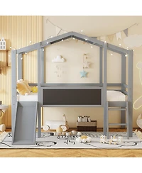 Streamdale Twin Loft Bed with Ladder, Slide, Blackboard, and Light Strip