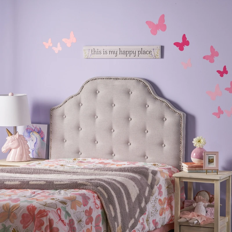 Streamdale Furniture Adjustable Camelback Headboard with Button Tufting and Nailhead Accents