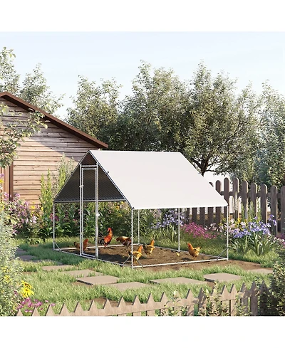 Simplie Fun Metal Chicken Coop Run with Cover, Walk-In Outdoor Poultry Pen for Rabbits, Ducks, Large Hen House for Yard, 10' x 6.5' x 6.5', Silver