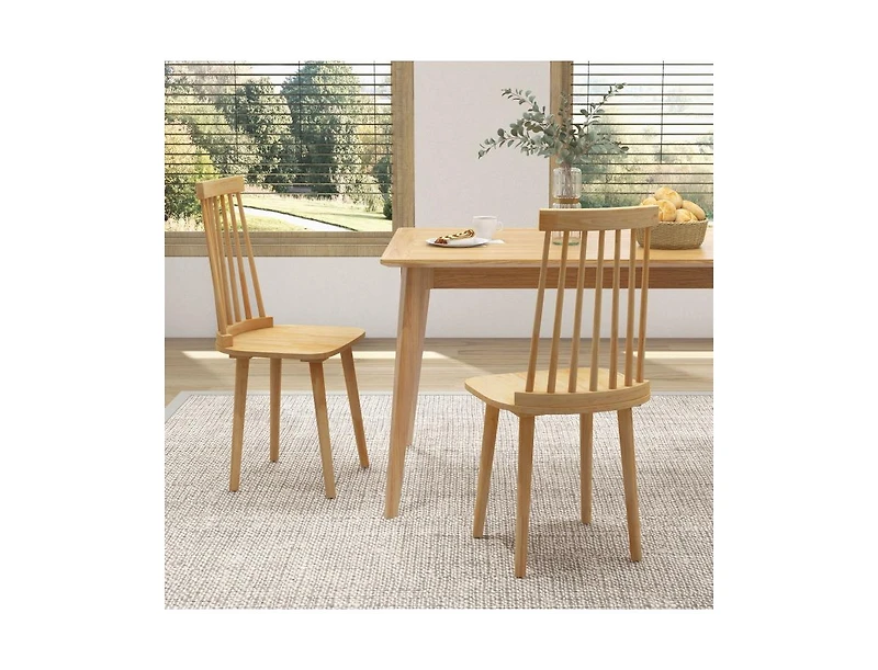 Slickblue Windsor Dining Chairs Set of 2 with High Spindle Back and Natural Rubber Wood Legs for Dining Room Living Room-Natural