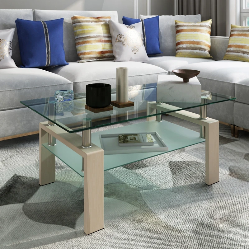 Simplie Fun Modern Clear Glass Coffee Table for Living Room