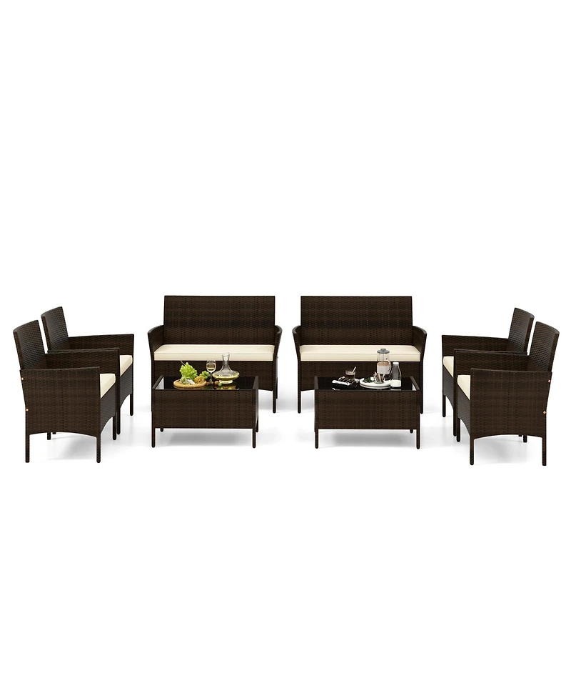 Slickblue 4 Piece Patio Rattan Conversation Set with Cozy Seat Cushions
