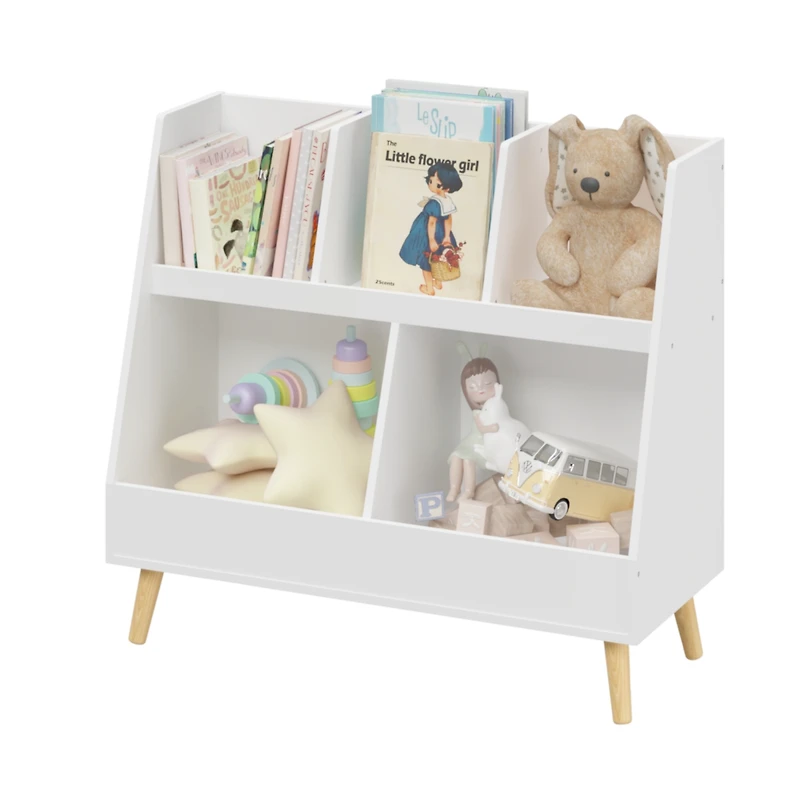 Simplie Fun Modern Kids Bookshelf with Storage Bins for Books, Toys & Games