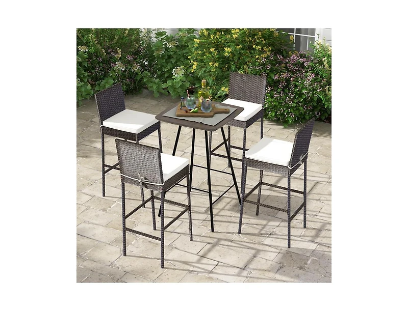 Slickblue Patio Cushioned Wicker Barstools with Cozy Footrest