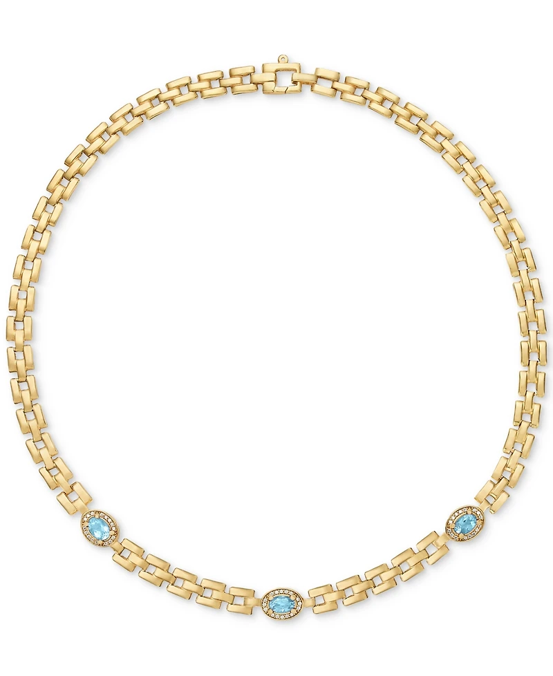 Amethyst (1-1/5 ct. t.w.) & White Topaz (1/20 Panther Link 17" Collar Necklace 14k Gold-Plated Sterling Silver (Also Sky Blue Topaz)