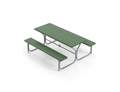 Slickblue 6 Ft Picnic Table Bench Set Dining Table and 2 Benches with Metal Frame and Hdpe Tabletop