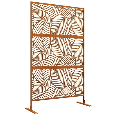 Outsunny Metal Privacy Screen 6.5' Outdoor Divider Leaf Motif,