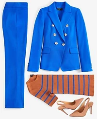 Tahari Asl Womens One Button Double Breasted Blazer Striped Short Sleeve Knit Top Flare Leg Pants