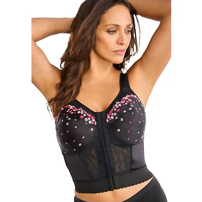 Comfort Choice Plus Embroidered Front-Close Longline Posture Bra