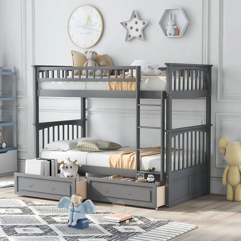 Streamdale Twin Over Bunk Bed With Drawers, Convertible Beds