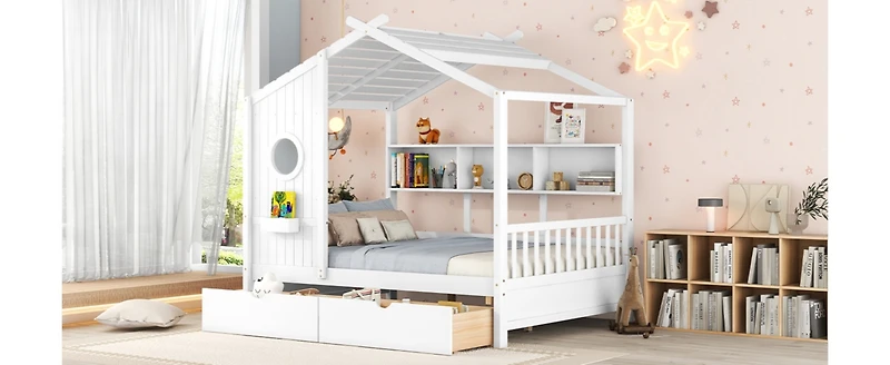 Streamdale Full-Size Wooden House Bed with Drawers and Storage