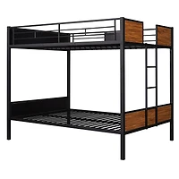 Simplie Fun Full-Over-Full Bunk Bed Modern Style Steel Frame Bunk Bed With Safety Rail, Built-In Ladder