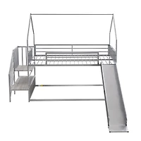 Simplie Fun Twin Size Metal Bunk Bed House Bed With Slide And Staircase