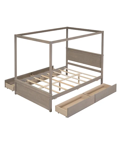 Streamdale Full Size Wood Canopy Bed with Drawers, Brushed White