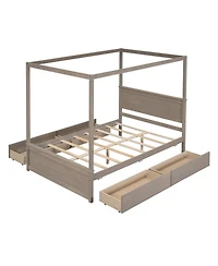 Streamdale Full Size Wood Canopy Bed with Drawers, Brushed White