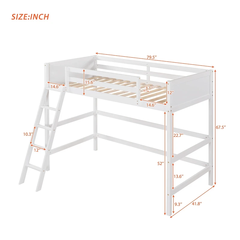 Streamdale Solid Wood Twin Loft Bed With Ladder