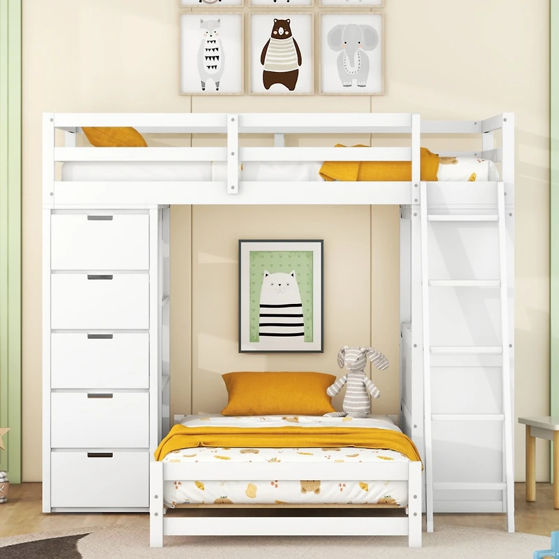 Streamdale Twin Over Bunk Bed With Led Light And Usb Ports