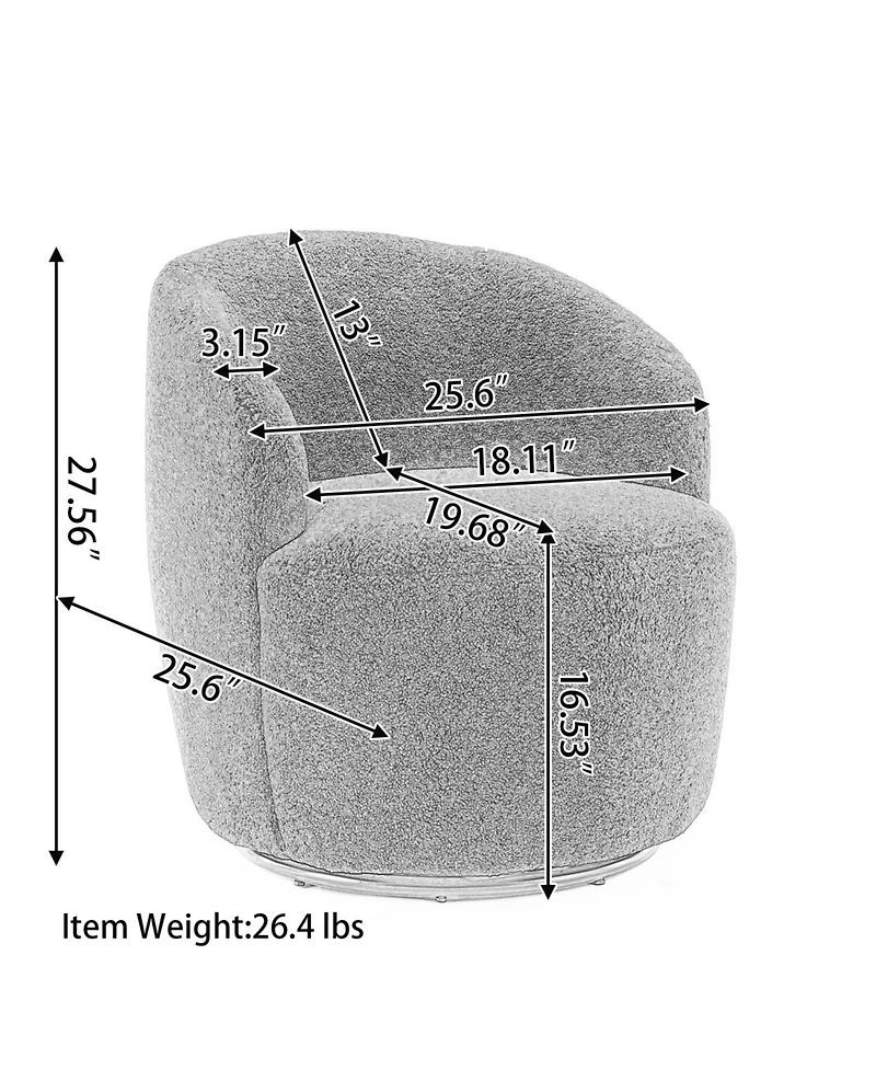 Simplie Fun Teddy Fabric Swivel Accent Armchair Barrel Chair With Powder Coating Metal Ring