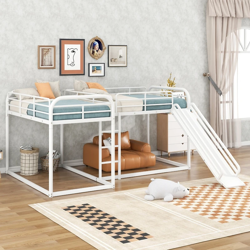 Streamdale Full And Twin L-Shaped Bunk Bed With Slide Short Ladder