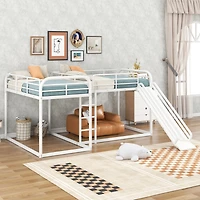 Streamdale Full And Twin L-Shaped Bunk Bed With Slide Short Ladder