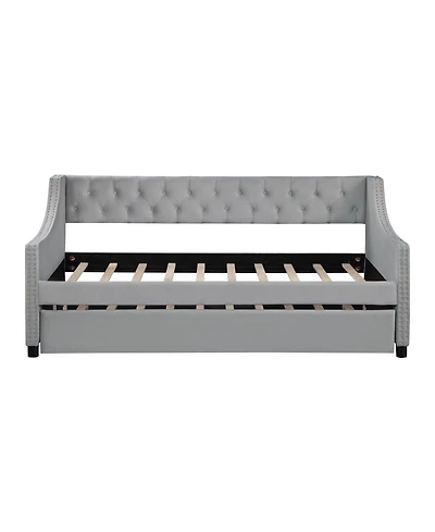 Simplie Fun Twin Size Upholstered Daybed With Trundle, Sturdy Wood Bed Frame with Bed Frame Tufted Button
