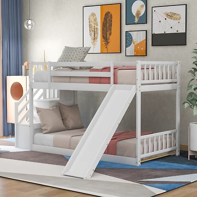 Streamdale Twin Over Bunk Bed With Convertible Slide And Stairway